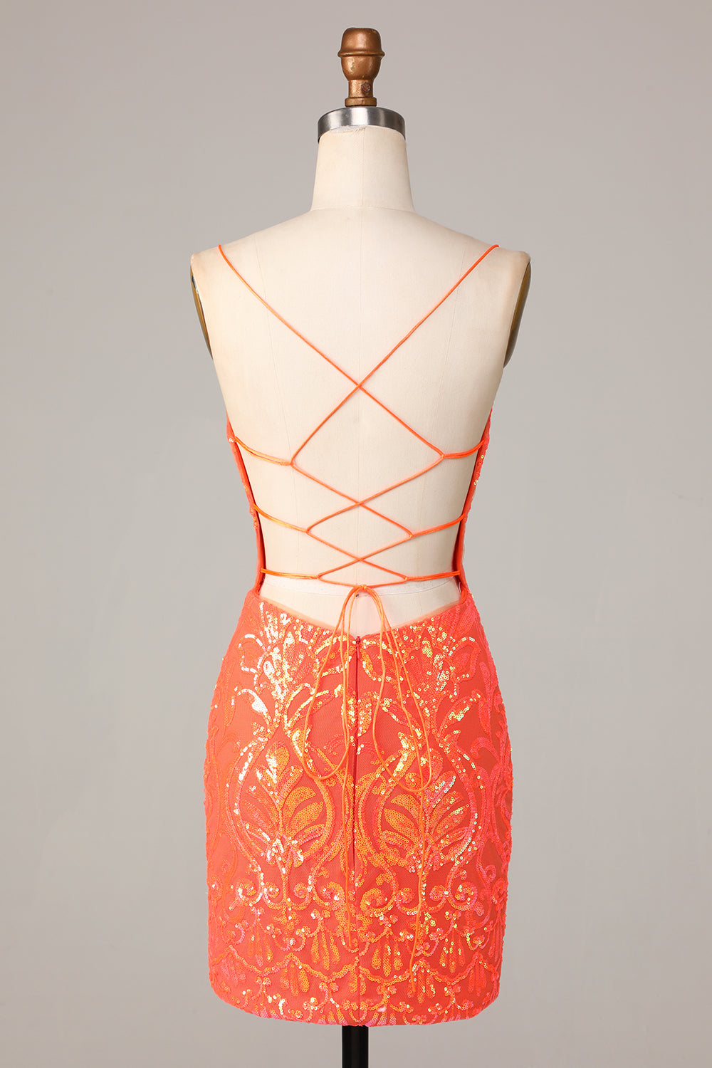 Sparkly Orange Bodycon Spaghetti Straps Sequins Short Homecoming Dress Sexy