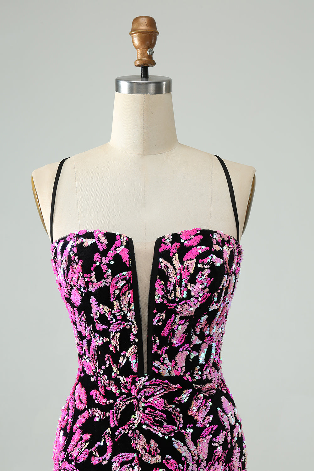 Pretty Fuchsia Black Bodycon Sparkly Sequin Short Homecoming Dress Sexy