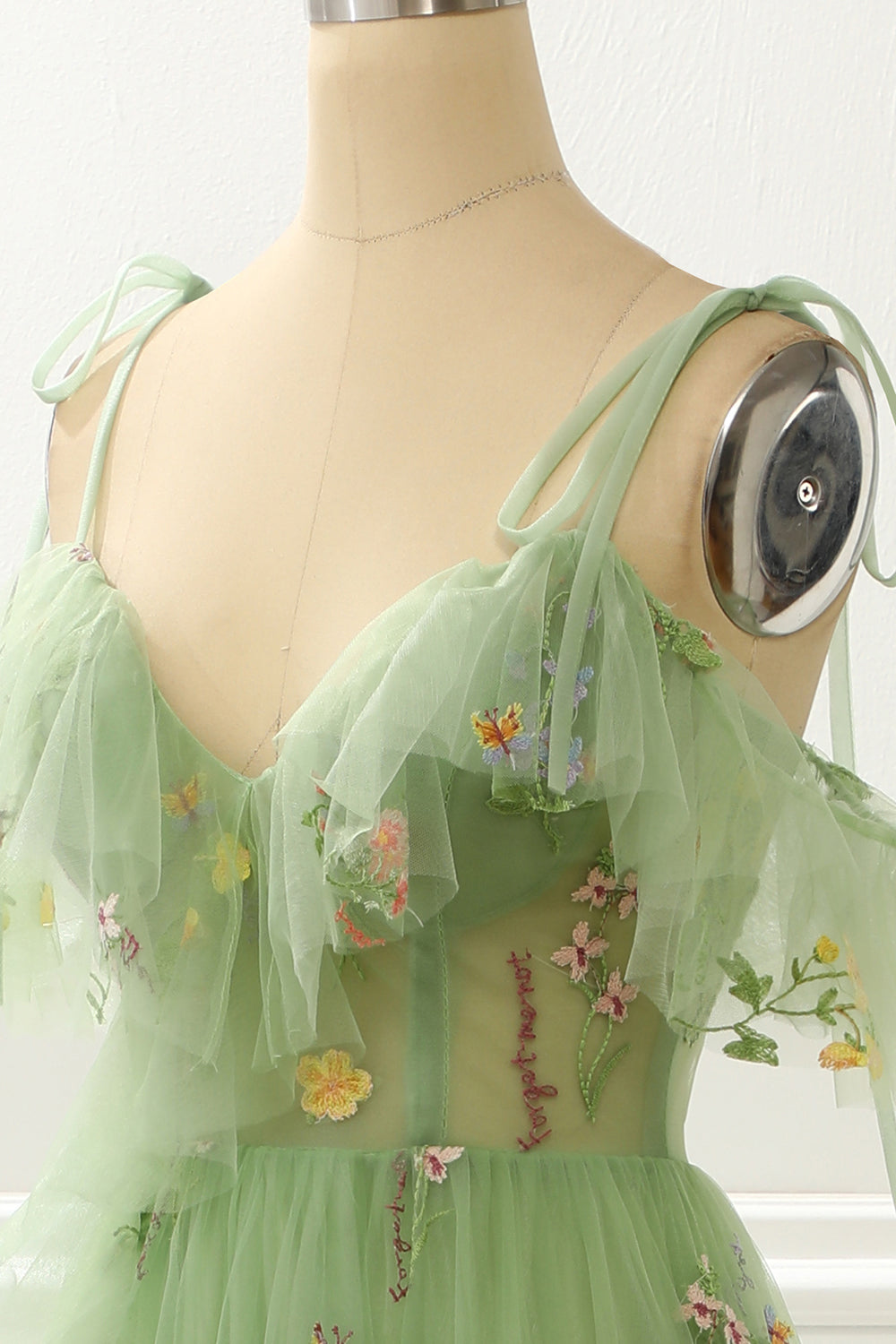 A-Line Embroidery Green Prom Dress With Slit Floor Length Beautiful