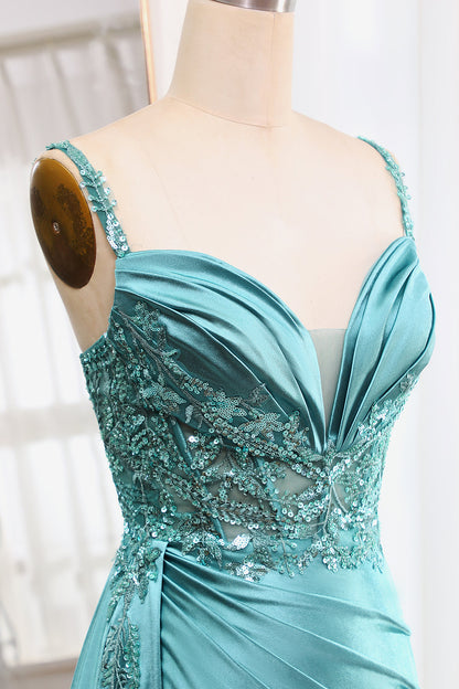 Mermaid Spaghetti Straps Corset Prom Dress with Slit Floor Length Beautiful