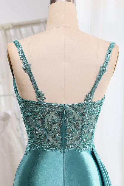 Mermaid Spaghetti Straps Corset Prom Dress with Slit Floor Length Beautiful