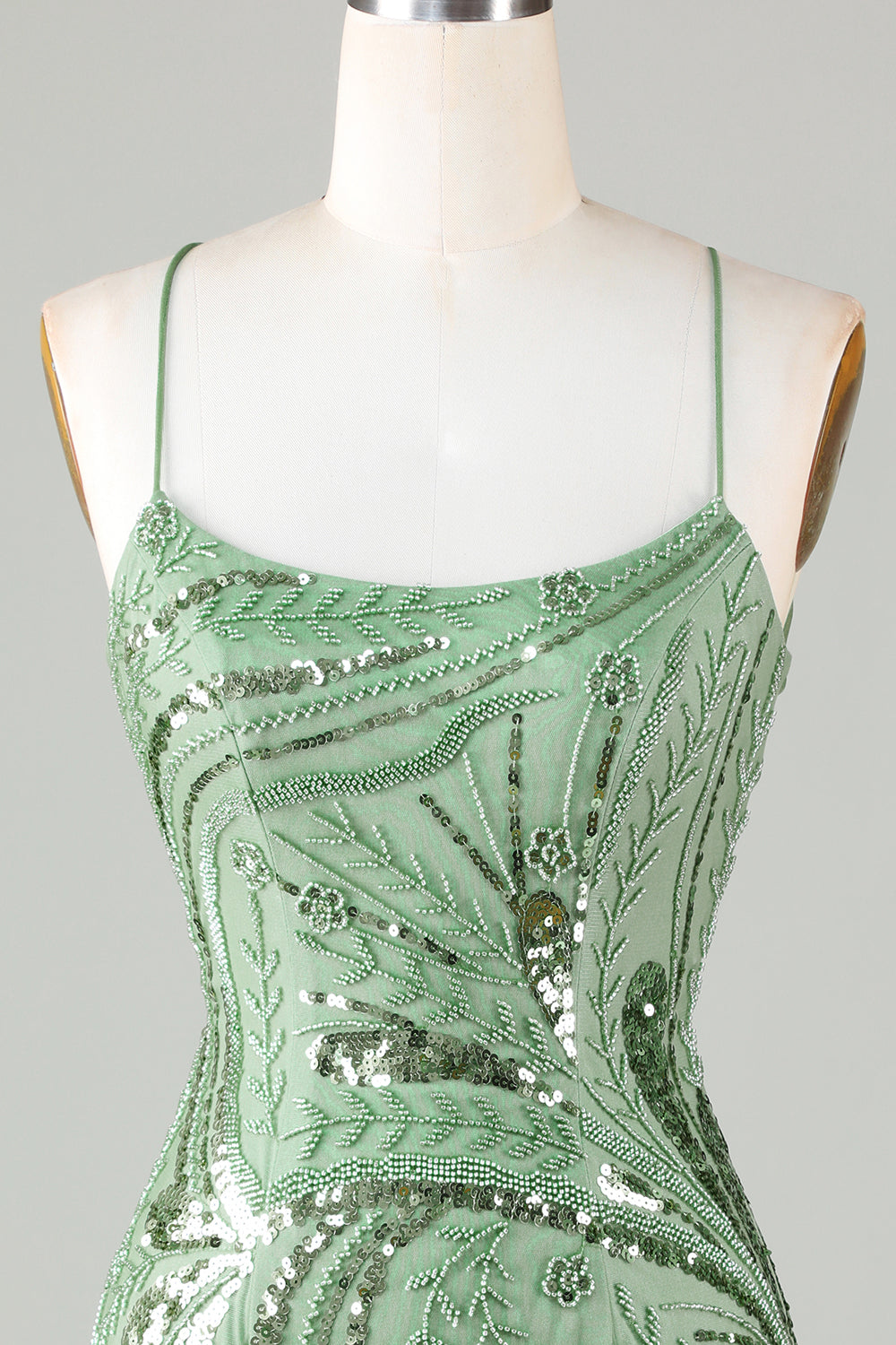 Sparkly Green Sheath Sequin Short Homecoming Dress with Criss Cross Back Beautiful