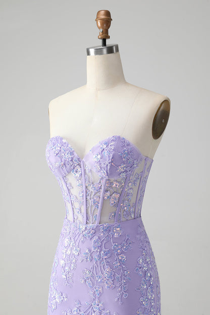 Classy Lilac Bodycon Sweetheart Corset Short Homecoming Dress with Sequins Off Shoulder