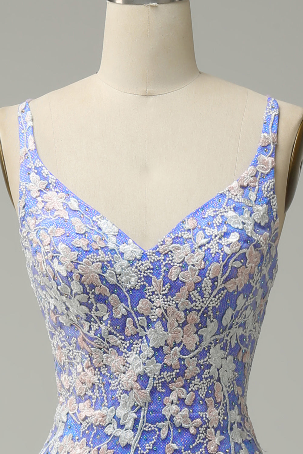 Glitter Blue Mermaid Lace Long Prom Dress with Slit Beautiful