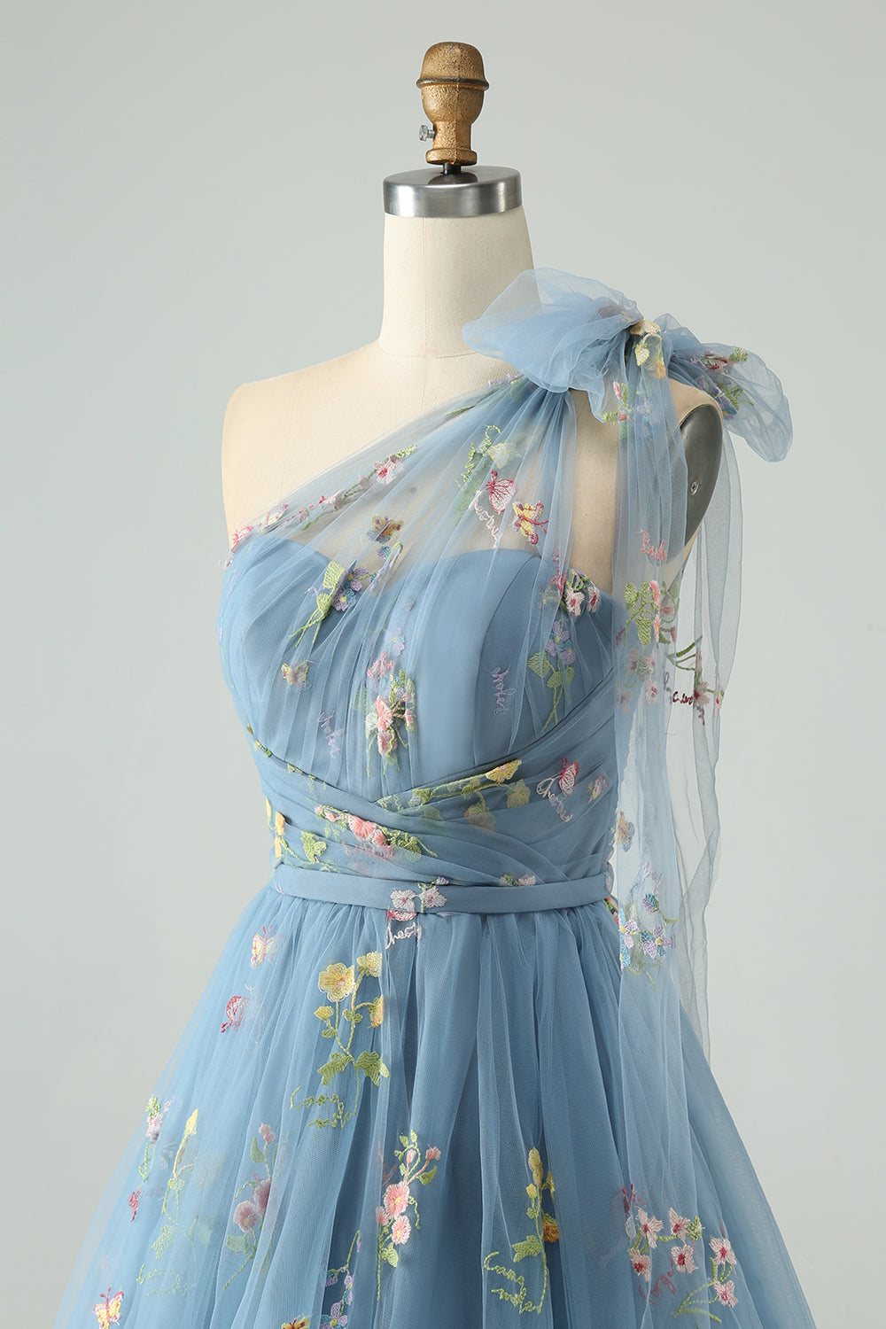 A Line One Shoulder Tulle Homecoming Dress with Floral Embroidery Beautiful