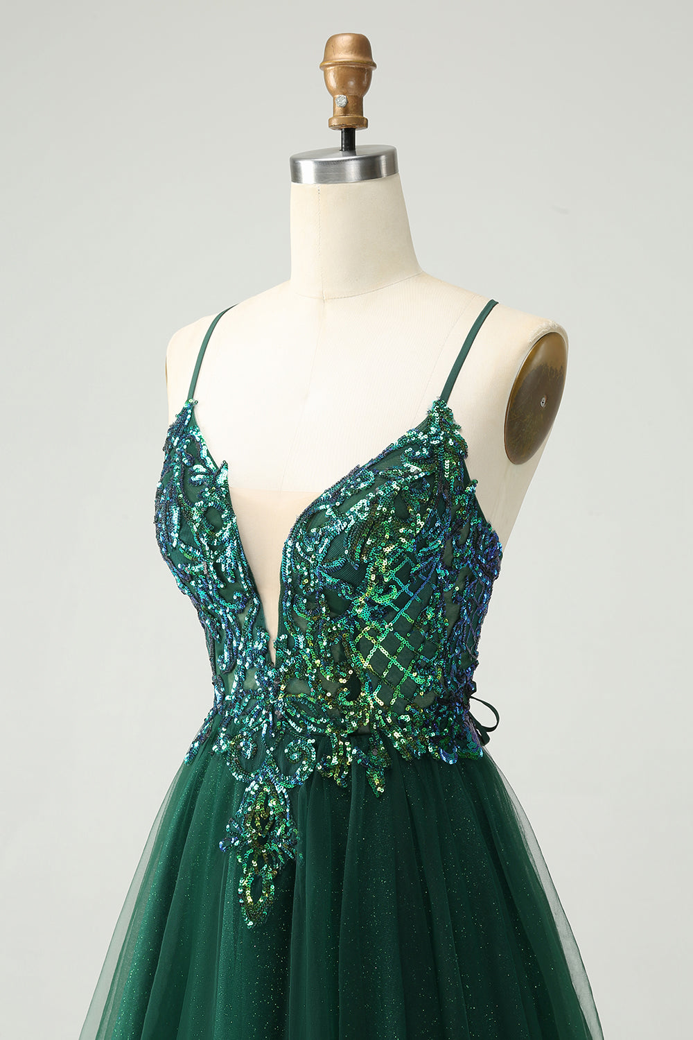 Cute Dark Green A Line V Neck Sequin Short Homecoming Dress with Appliques Sexy