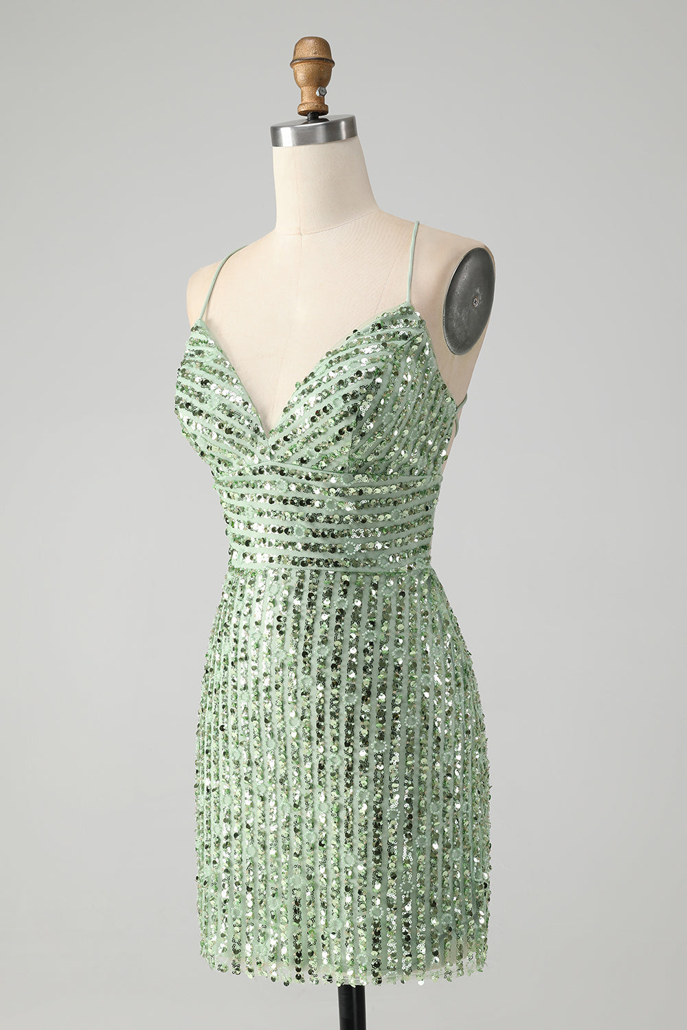 Stylish Green Sheath Criss Cross Back Short Homecoming Dress with Sequins Sparkly