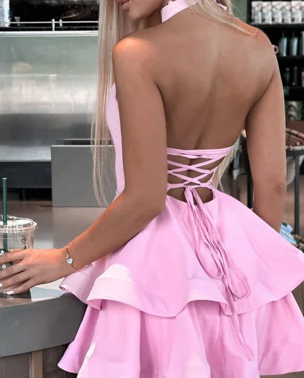Cute A Line Halter Layered Short Prom Dress Charming Birthday Party Dress Lovely Graduation Dress Chic Homecoming Dress