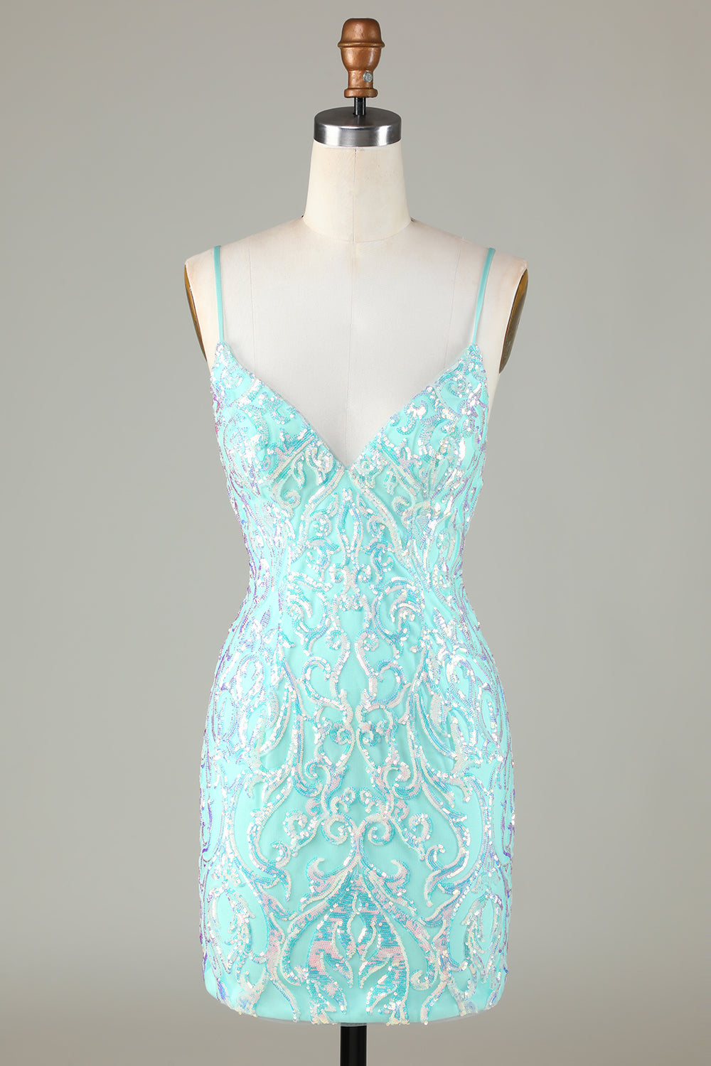 Sparkly Tight Spaghetti Straps Green Homecoming Dress with Backless Beautiful