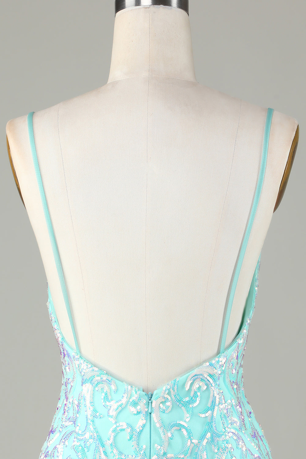 Sparkly Tight Spaghetti Straps Green Homecoming Dress with Backless Beautiful