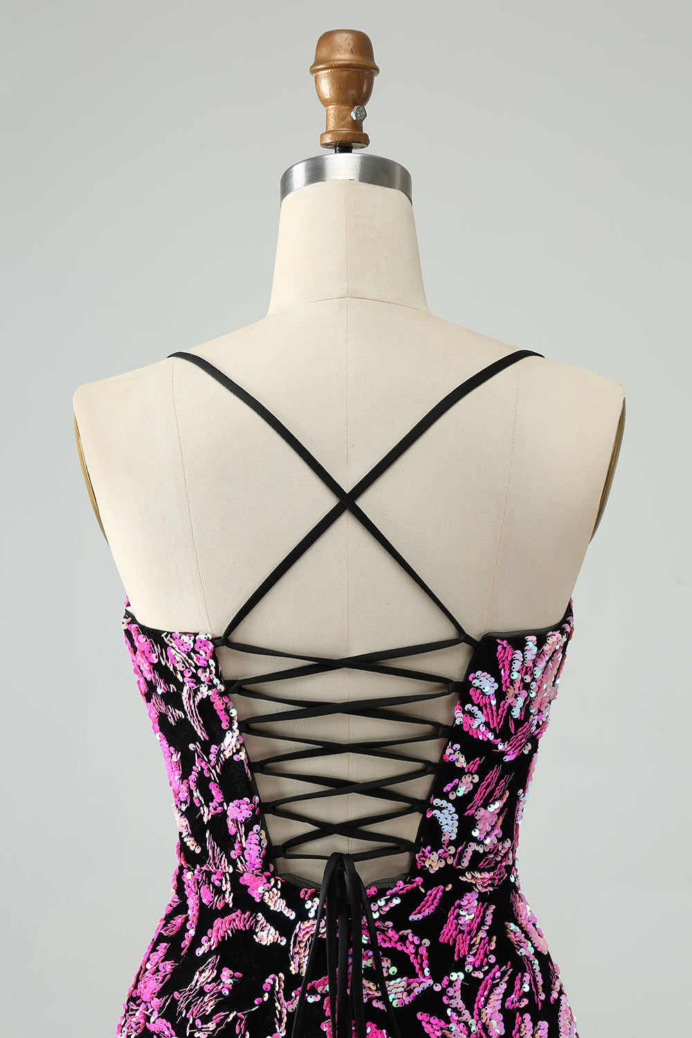 Pretty Fuchsia Black Bodycon Sparkly Sequin Short Homecoming Dress Sexy