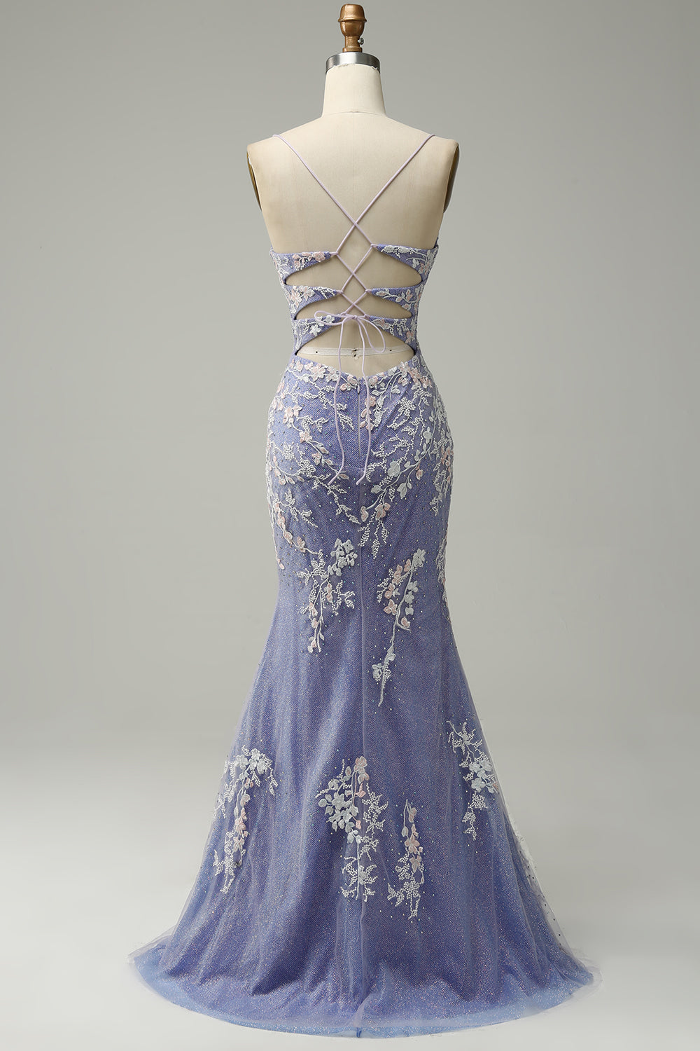Glitter Blue Mermaid Lace Long Prom Dress with Slit Beautiful