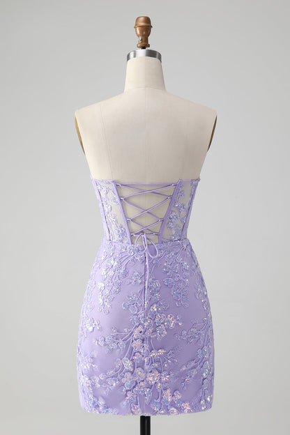 Classy Lilac Bodycon Sweetheart Corset Short Homecoming Dress with Sequins Off Shoulder