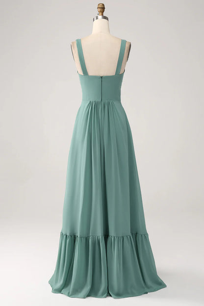 A Line Chiffon Long Bridesmaid Dress with Pleated