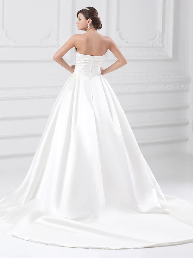 Ball Gown Wedding Dresses Strapless Court Train Satin Strapless Plus Size with Ruched Draping