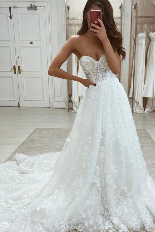 A Line Lace Appliques Wedding Dresses Sweetheart Wedding Gowns Beautiful