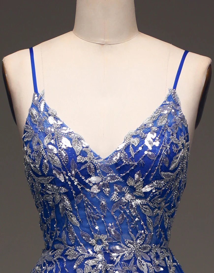 A Line Spaghetti Straps  Long Prom Dress with Appliques