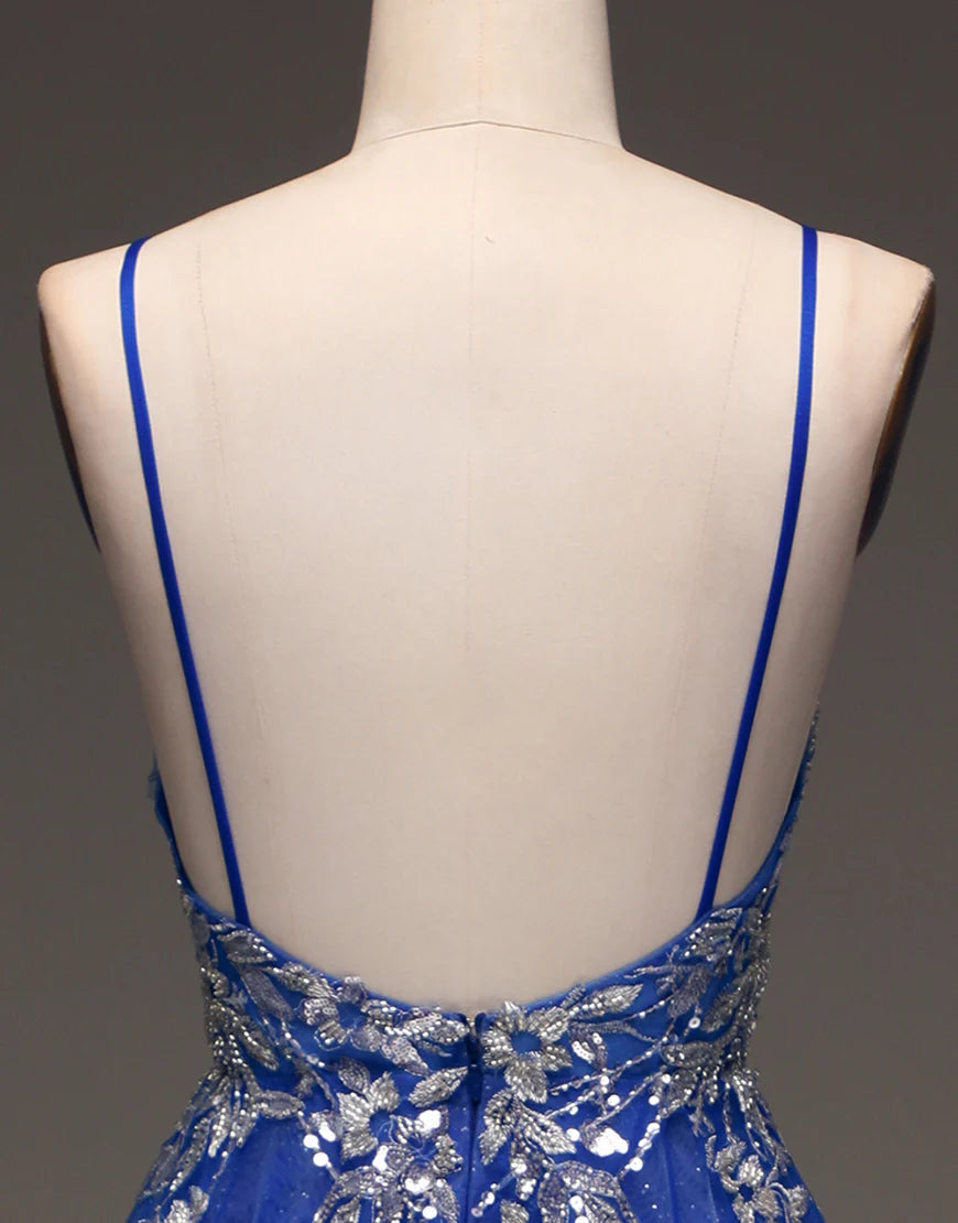 A Line Spaghetti Straps  Long Prom Dress with Appliques