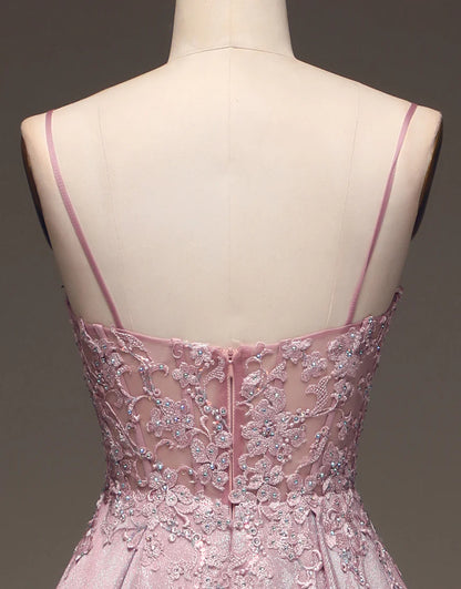 A Line Spaghetti Straps Blush Prom Dress with Appliques