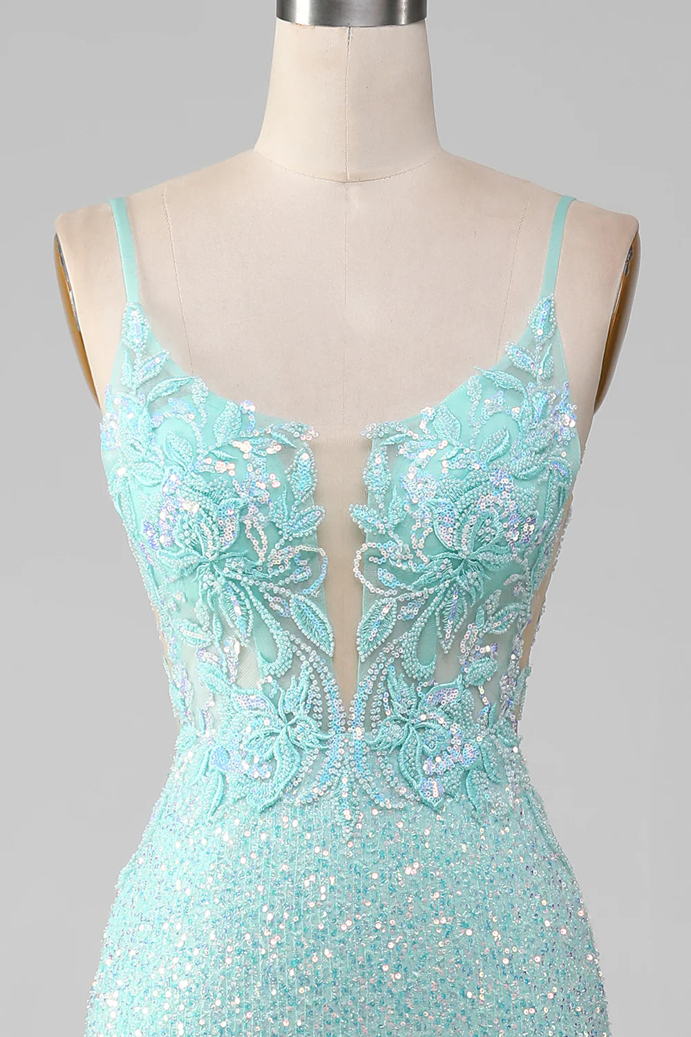 Mermaid Sequins Light Green Sparkly Prom Dress with Slit