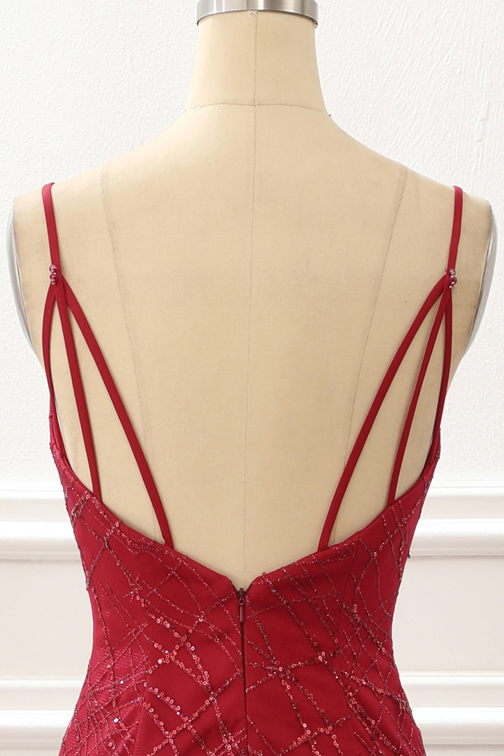 Dark Red Saprkly Mermaid Prom Dress With Slit Sexy Evening Dress