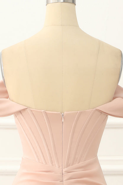 Blush Off The Shoulder Mermaid Prom Dress With Slit Beautiful