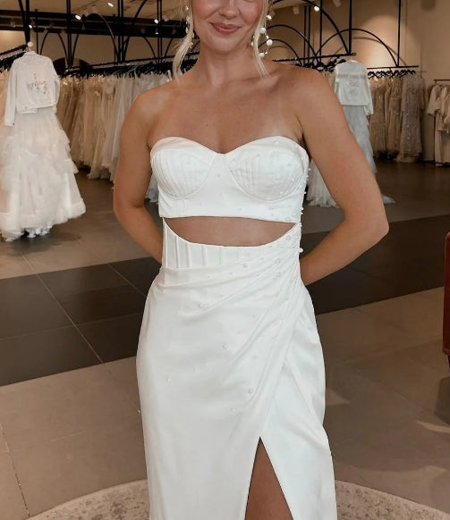 Sweetheart Strapless Wedding Dresses Sheath/Column Cut Out Bridal Dress Formal Dress With Slit