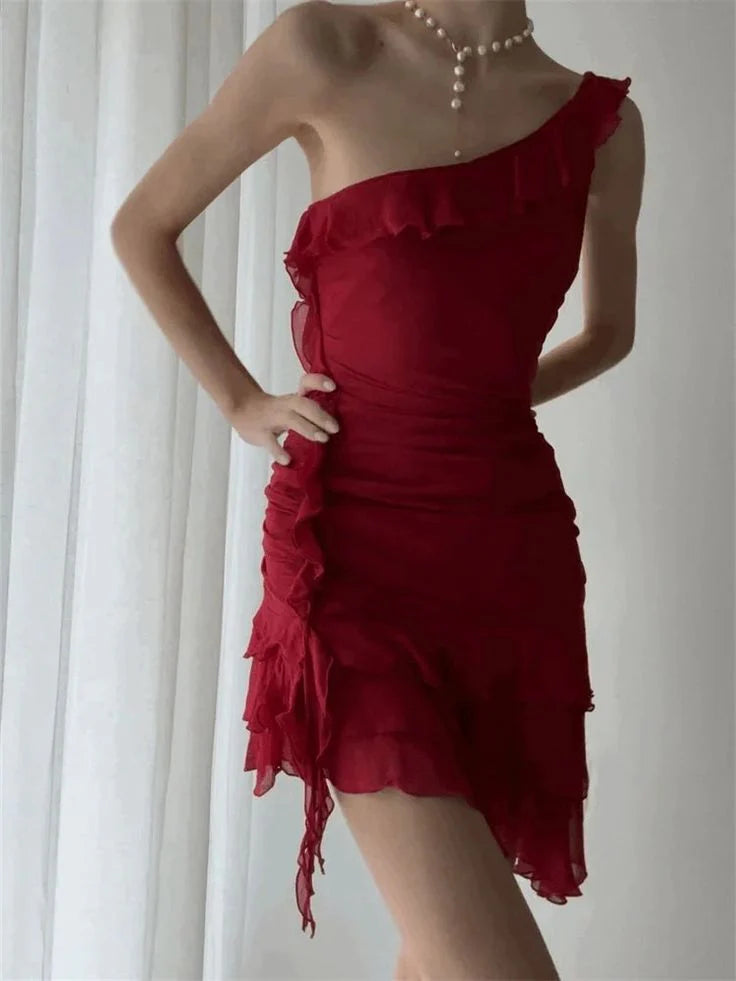 Black One Shoulder Sheath Ruffles Short Party Dress Hoco Dress Formal Dress