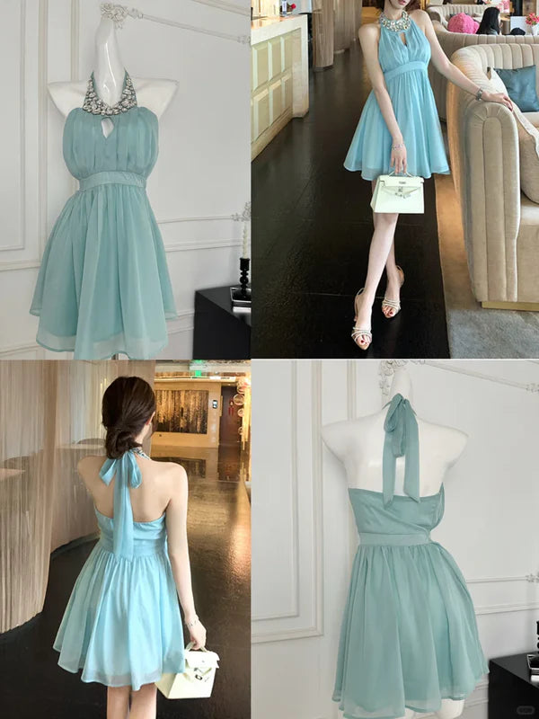 Elegant A Line Halter Sleeveless Short Prom Dress Charming Birthday Party Dress Lovely Graduation Dress Chic Homecoming Dress