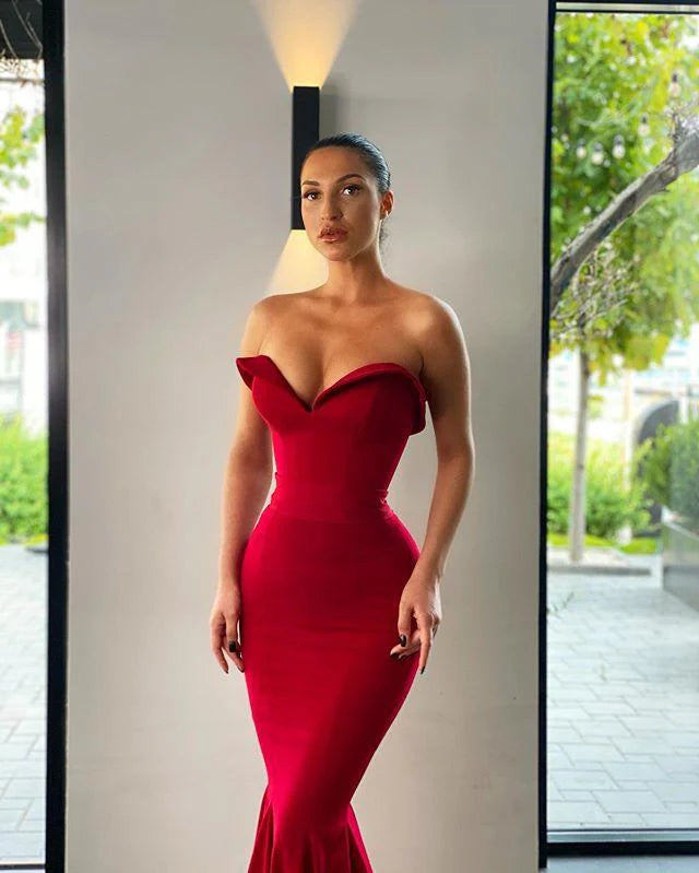Sweetheart Long Mermaid Red Prom Dresses Off Shoulder Sexy Evening Party Dress
