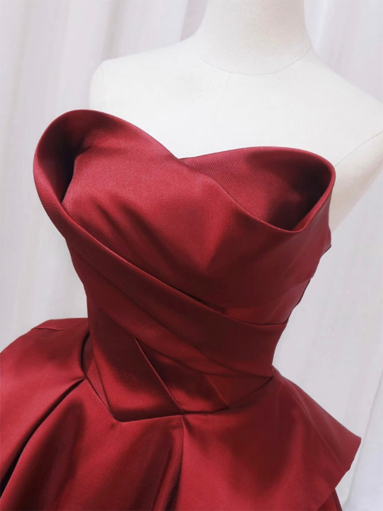 A-Line Satin Burgundy Long Prom Dress Formal Dress Off Shoulder Elegant Evening Dress