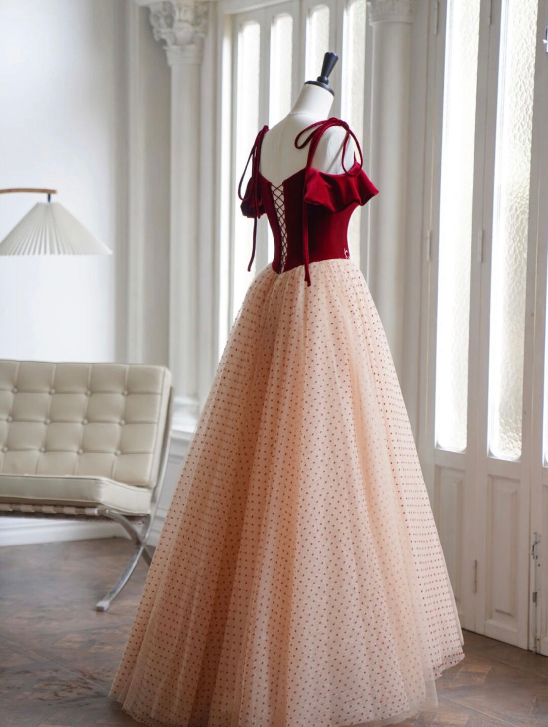A-Line Burgundy Velvet Tulle Long Prom Dress Formal Dress Elegant Evening Dress december wedding guest dress