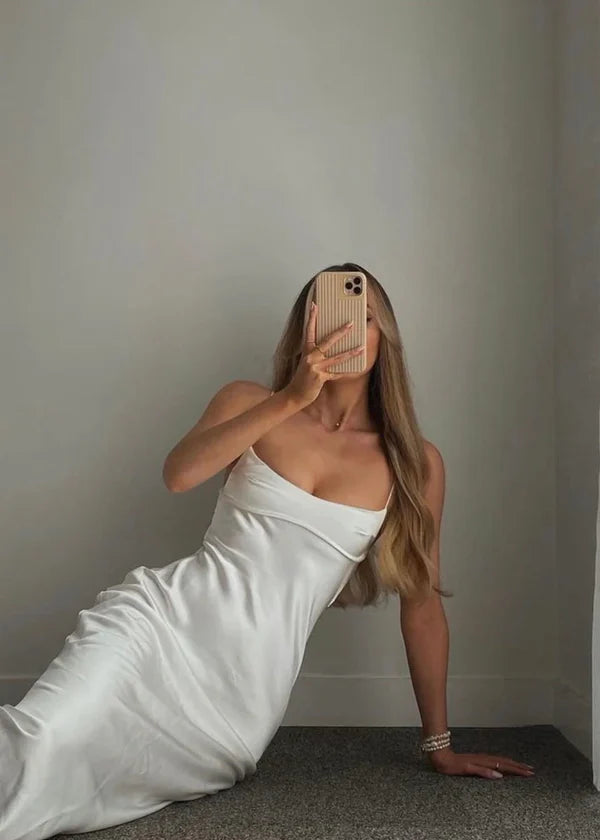 Chic Straps Backless Simple Satin Party Dress Charming Wedding Guest Dress Formal Dress