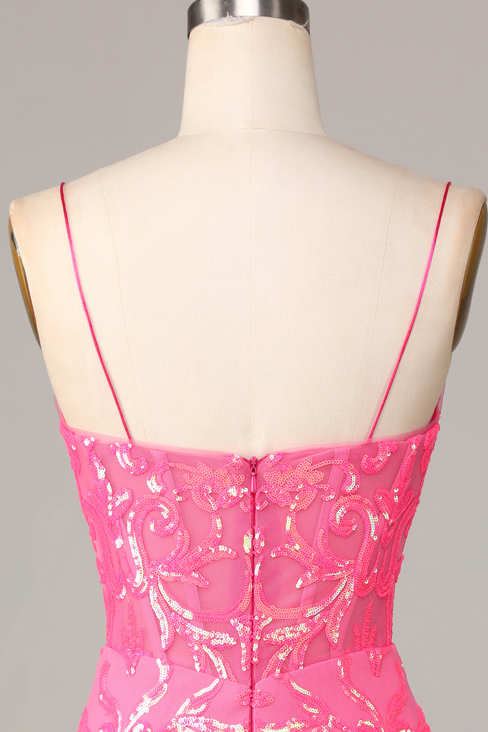 Amazing Sheath Fuchsia Spaghetti Straps Sequins Homecoming Dress Short