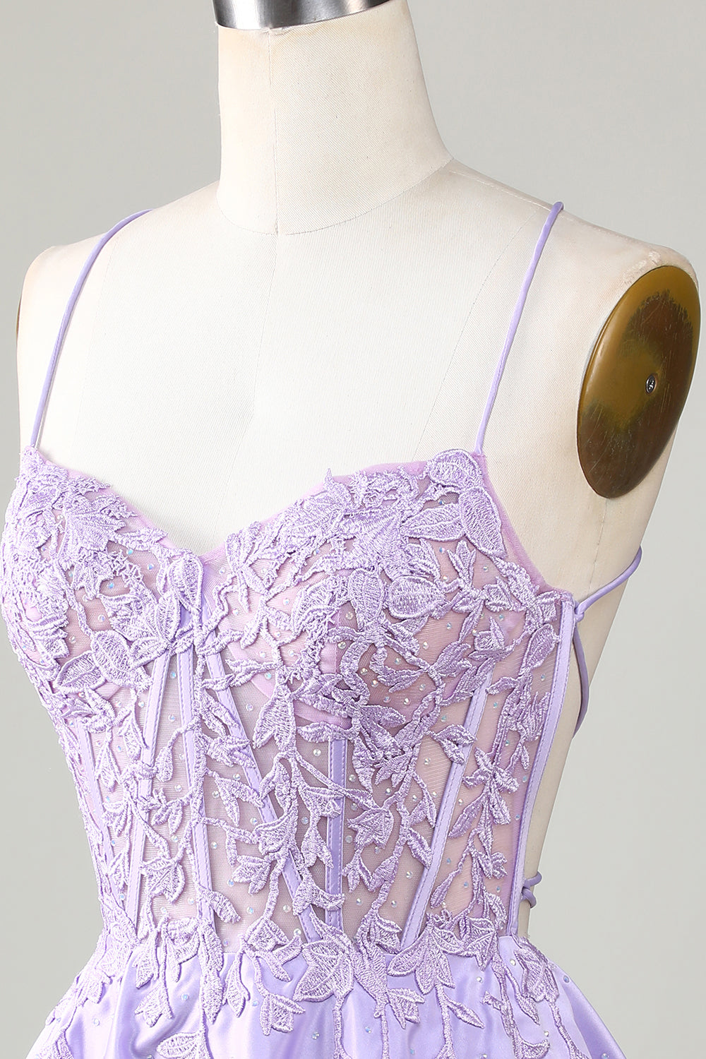 Light Purple Corset A-Line Satin Short Homecoming Dress with Lace Beautiful