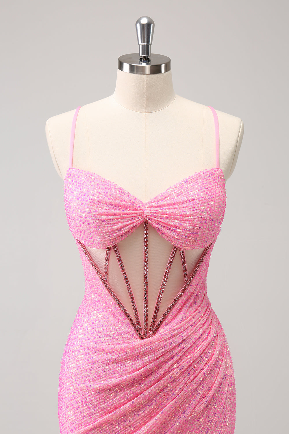 Stylish Sparkly Unique Pink Tight Sequin Corset Homecoming Dress with Lace Up Back Sexy