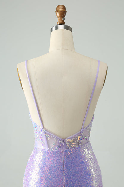 Glitter Light Blue Tight Spaghetti Straps Corset Short Homecoming Dress with Sequins Sparkly