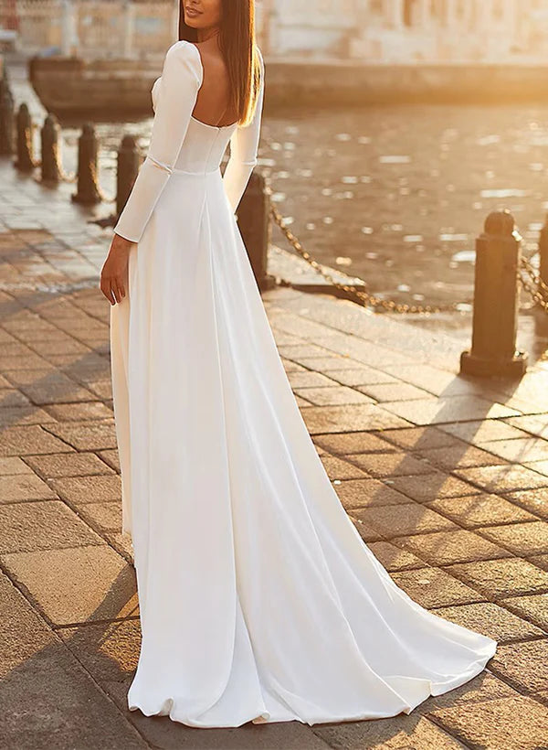 Elegant Wedding Dresses With A-Line Sweetheart And Long Sleeves Simple Fashion Bridal Gown
