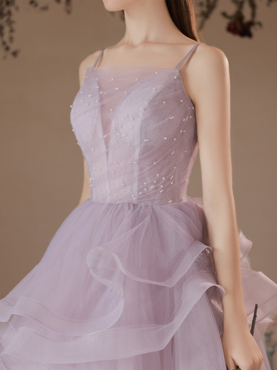 Light Purple A Line Tulle Long Prom Dress Formal Dress december wedding guest dress