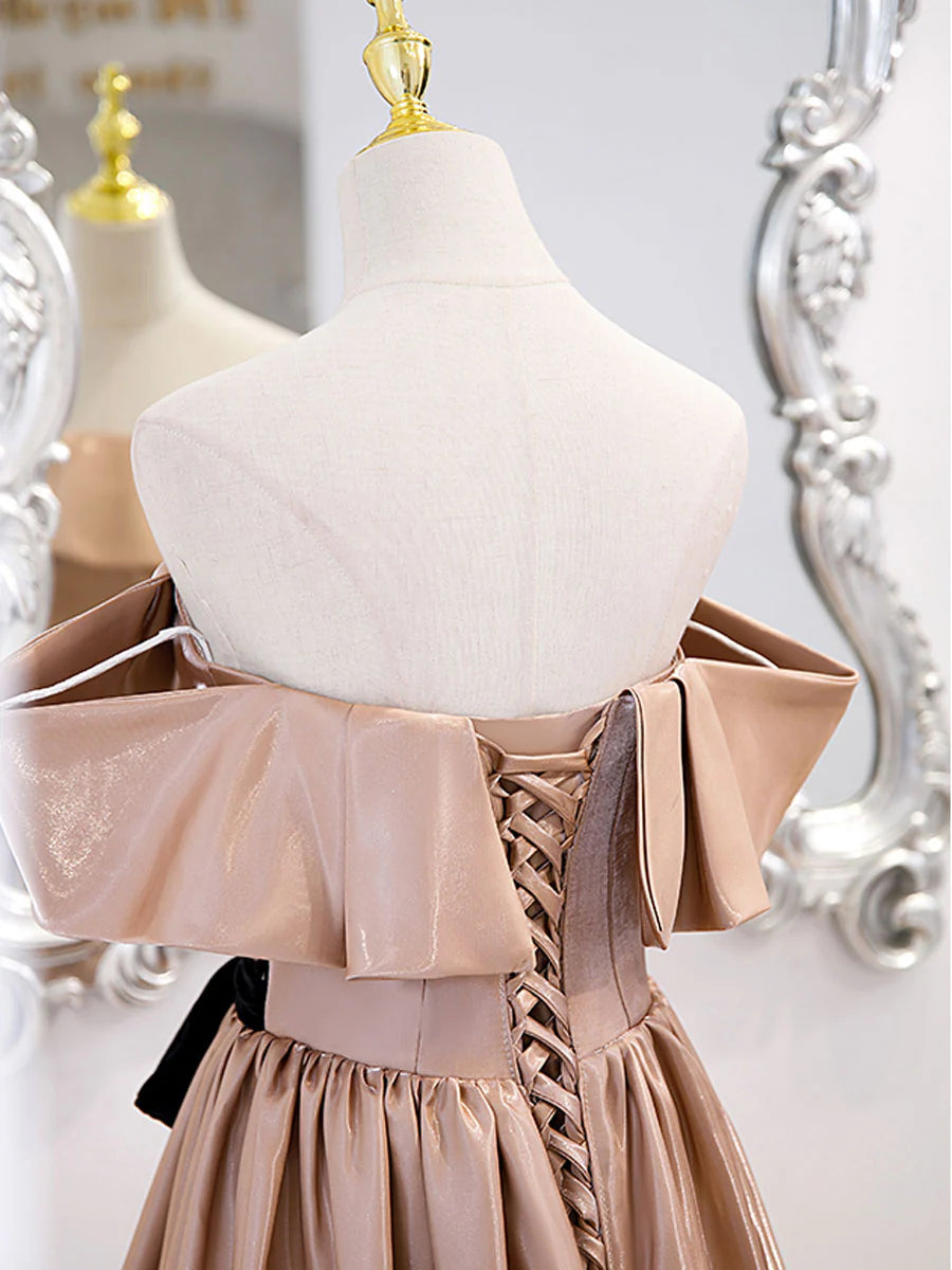 Simple champagne off shoulder long prom dress bridesmaid dress Elegant Evening Dress