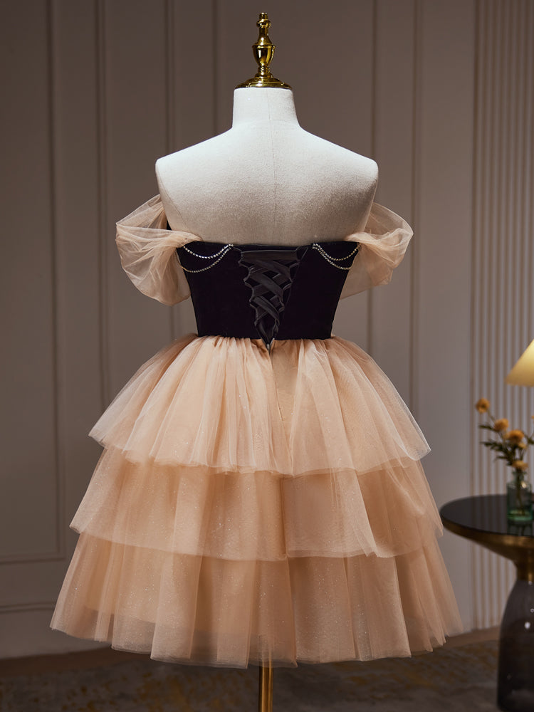 A-Line Off Shoulder Sweetheart Neck Tulle Short Prom Dress Lovely Homecoming Dress