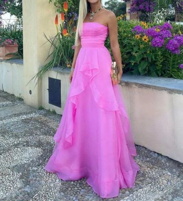 Unique Strapless A-Line Prom Dresses Long Gala Dress Formal Off Shoulder Charming Evening Dress