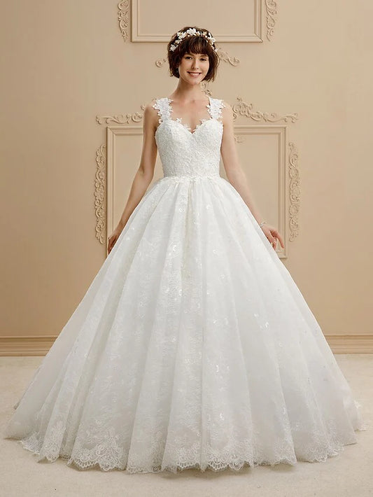 Ball Gown Wedding Dresses Sweetheart Neckline Tulle All Over Lace Regular Straps Glamorous Illusion Detail with Lace