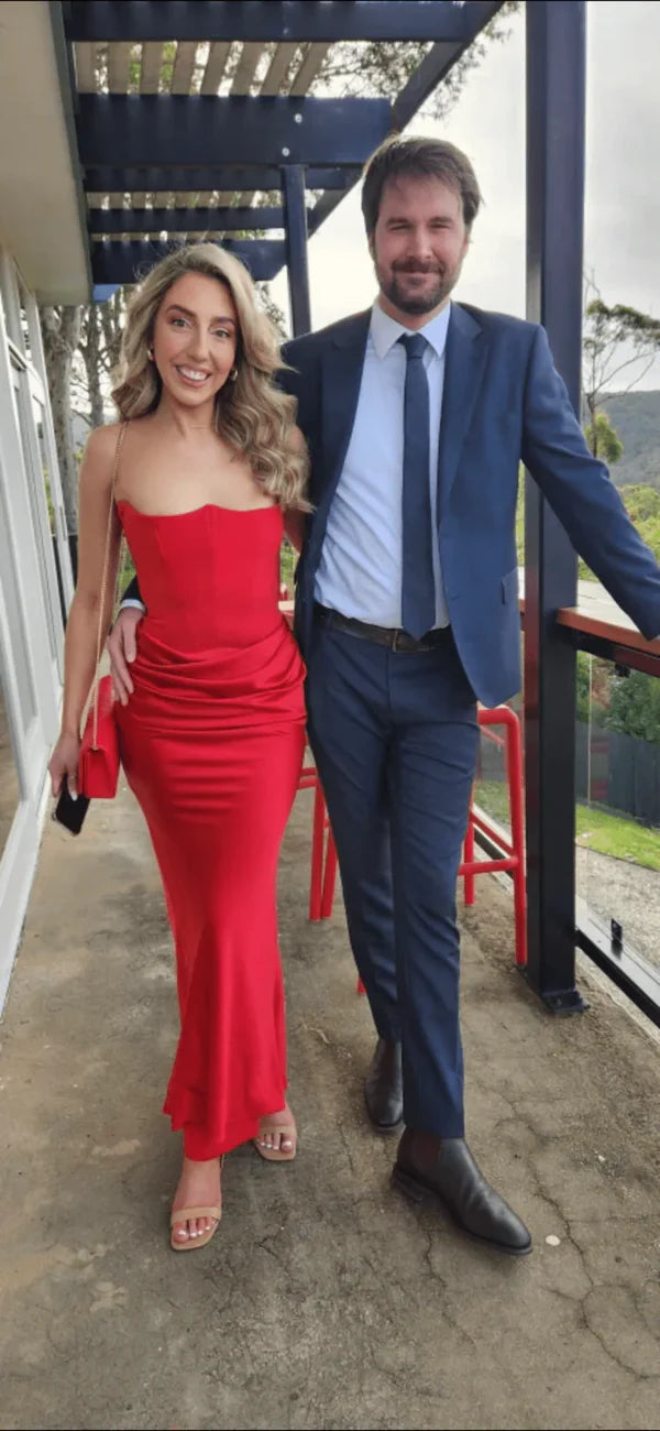 Charming Red Strapless Mermaid Long Evening Party Dress Off Shoulder Formal Dress