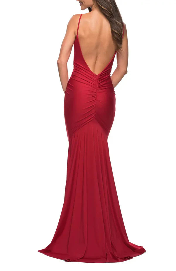 Elegant thin shoulder straps with off shoulder and floor length off back evening dress Sexy
