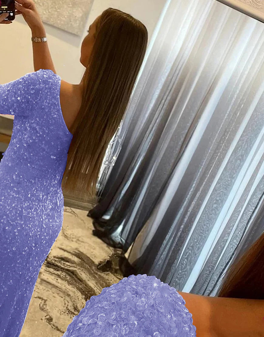 Sheath One Shoulder Sequins Prom Dress With Slit