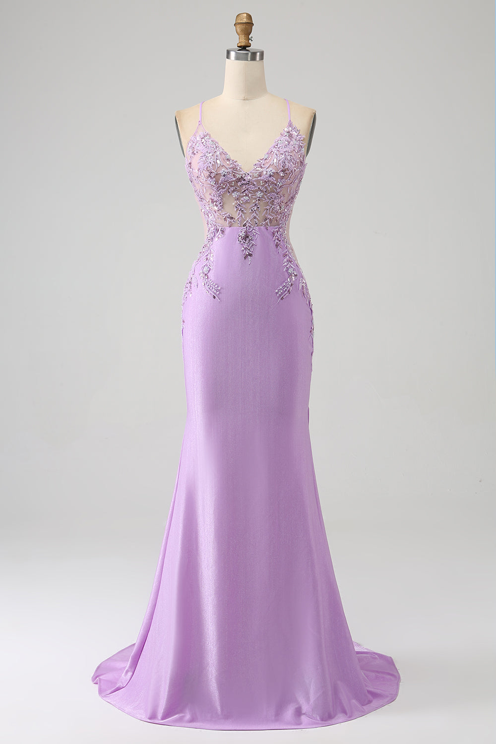 Trendy Mermaid Spaghetti Straps Lilac Long Prom Dress with Appliques Beading Beautiful