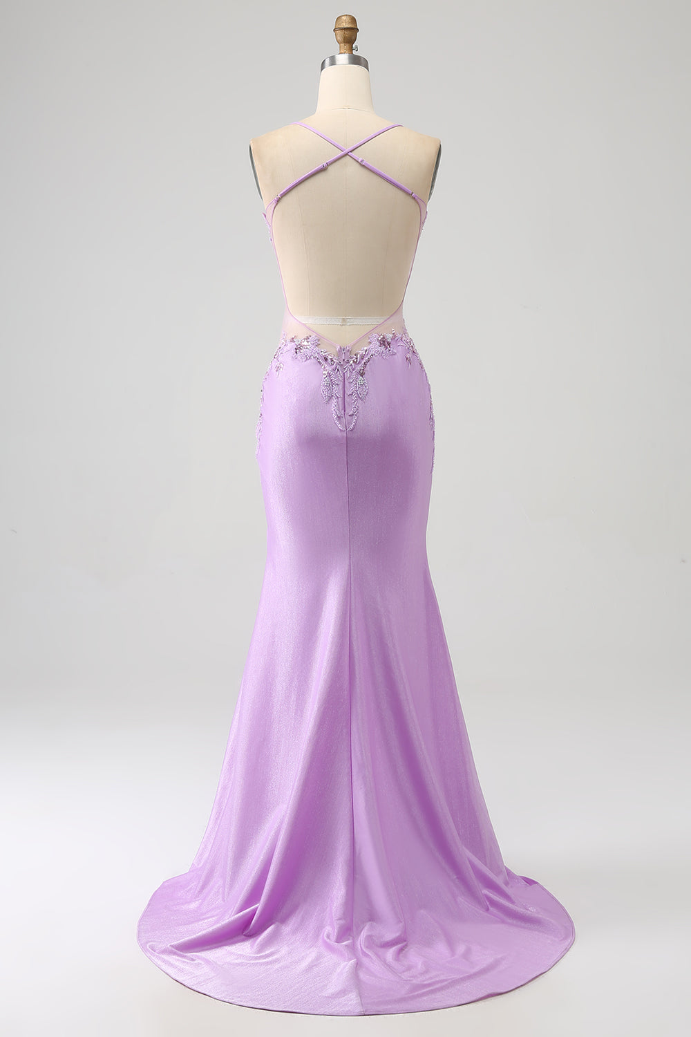 Trendy Mermaid Spaghetti Straps Lilac Long Prom Dress with Appliques Beading Beautiful