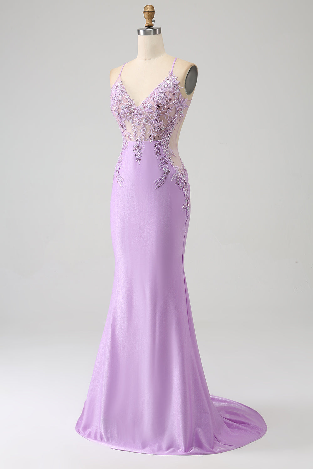 Trendy Mermaid Spaghetti Straps Lilac Long Prom Dress with Appliques Beading Beautiful