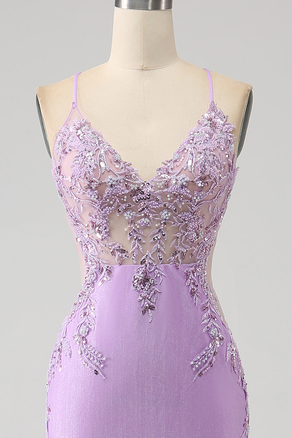Trendy Mermaid Spaghetti Straps Lilac Long Prom Dress with Appliques Beading Beautiful
